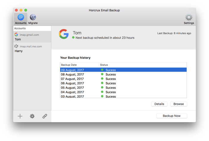 horcrux email backup review